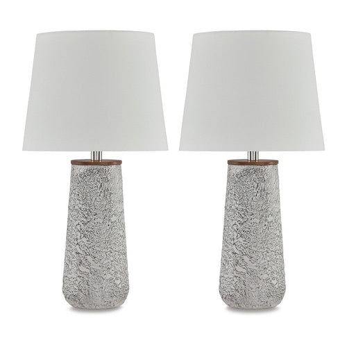 Ashley Roe Table Lamp Set of 2 | Antique White Textured Metal | Drum Shade