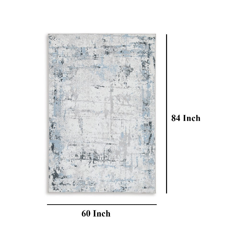 Ashley Tony 5 x 7 Medium Area Rug | Blue White Machine Woven Abstract Pattern BM327815