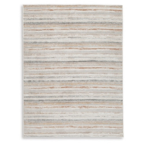 Ashley Neyo 5 x 7 Medium Area Rug | Machine Woven White Brown Striped Pattern