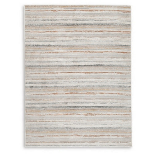 Ashley Neyo 5 x 7 Medium Area Rug | Machine Woven White Brown Striped Pattern