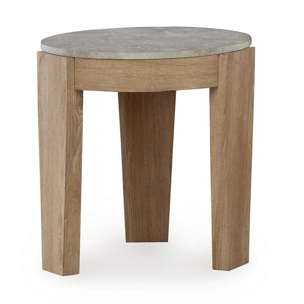 Ashley Hena 3pc Coffee and End Table Set | Round Gray Faux Cement | Brown BM327827