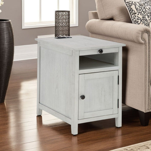 Ashley Gena Side End Table | Shelf and Pull Out Tray | White Solid Wood 24"