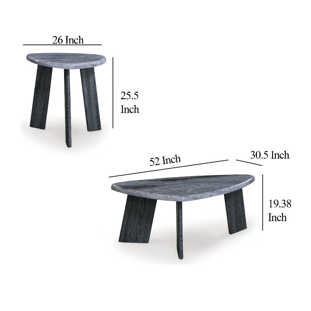 Ashley Bey 3pc Coffee n Table Set | Gray Faux Marble | Geometric Panel Base BM327842