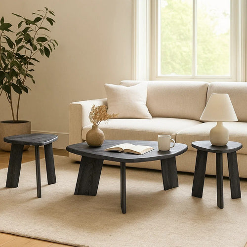 Ashley Bey 3pc Coffee n Table Set | Gray Faux Marble | Geometric Panel Base