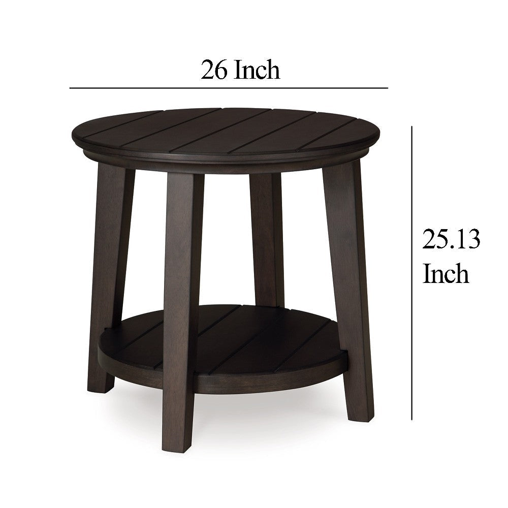 Ashley Liu Side End Table w Bottom Shelf | 26’’ Round Cherry Brown Plank Top BM327847