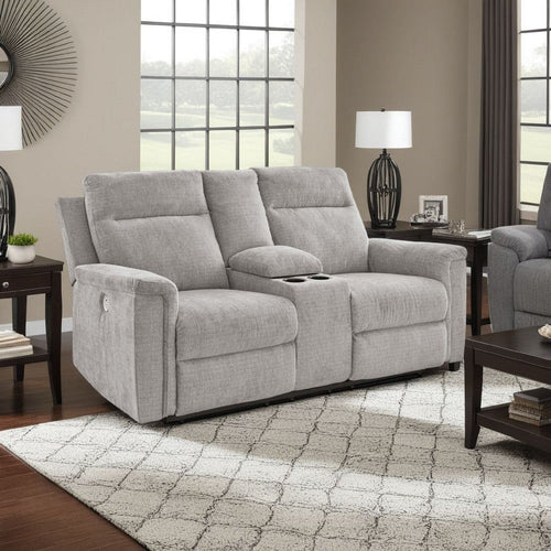 Ashley Jinu Power Recliner Loveseat, Ash Gray Polyester Micro Chenille, 75"