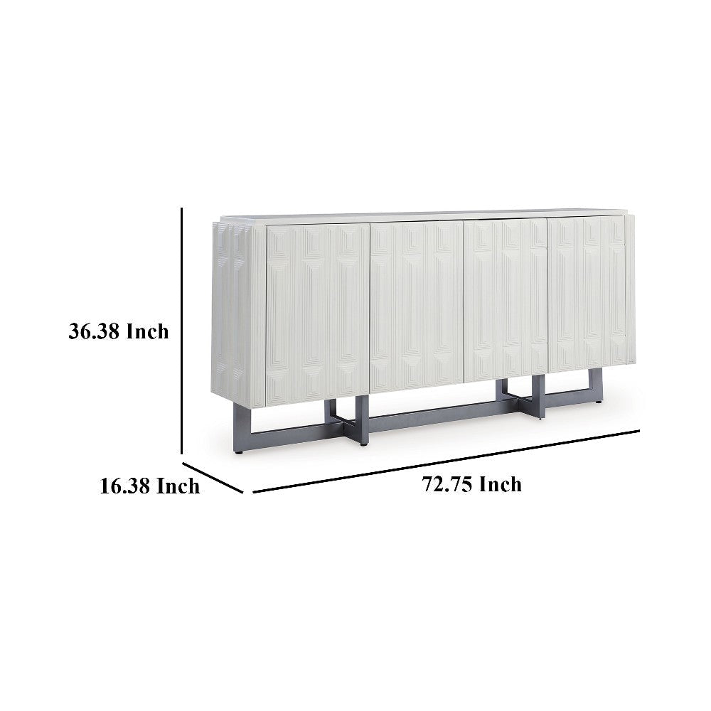 Ashley Sideboard Cabinet Console | Geometric Pattern 4 Doors | White 73’’ BM327865