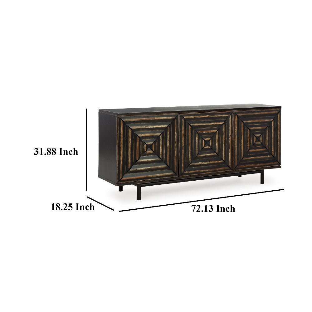 Ashley Sideboard Cabinet Console | 72’’ | 3 Wood w Geometric Inlay | Black BM327868