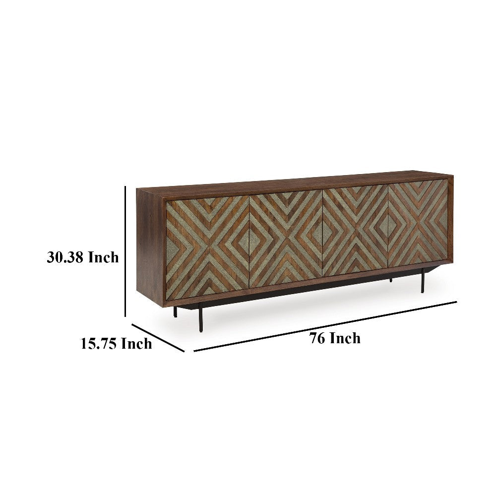 Ashley Sideboard Cabinet Console | 4 Carved Diamond Style Doors | Brown 76’’ BM327871