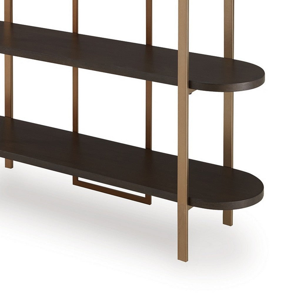 Ashley Bookcase | 5 Ash Veneer Storage Shelves | 72’’ | Retro Gold Metal Frame BM327878