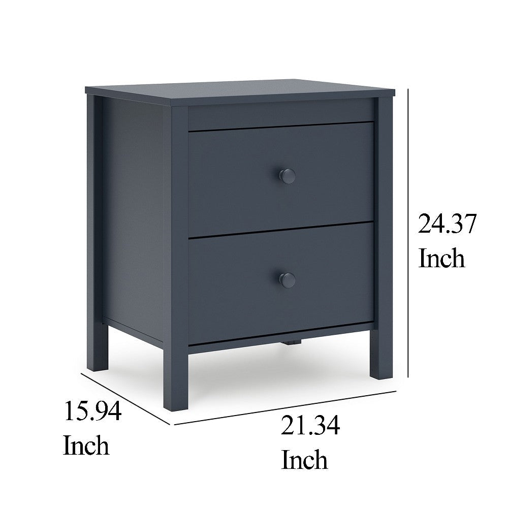 Ashley Cian Nightstand | 2 Drawers | Navy Blue Wood | Knob Handles | 24’’ BM327906