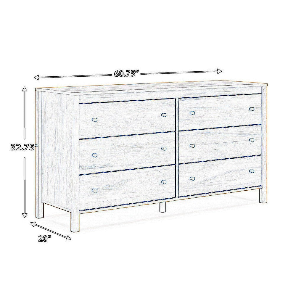 Ashley Maci Wide Dresser | 6 Drawers | Light Natural Brown Wood Finish | 61’’ BM327909