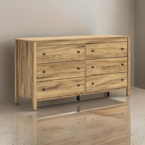 Ashley Maci Wide Dresser | 6 Drawers | Light Natural Brown Wood Finish | 61"