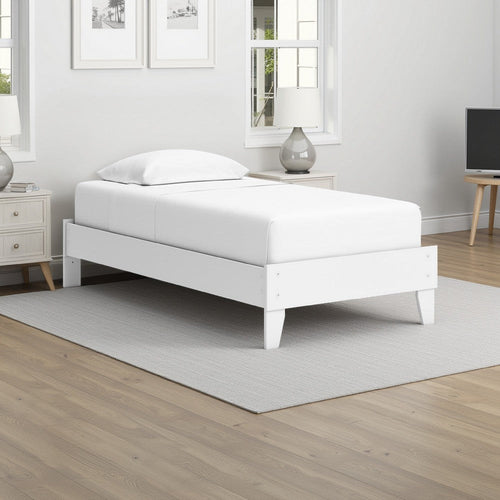 Ashley Kally Twin Platform Bed | Matte White Wood | Low Profile Tapered Legs