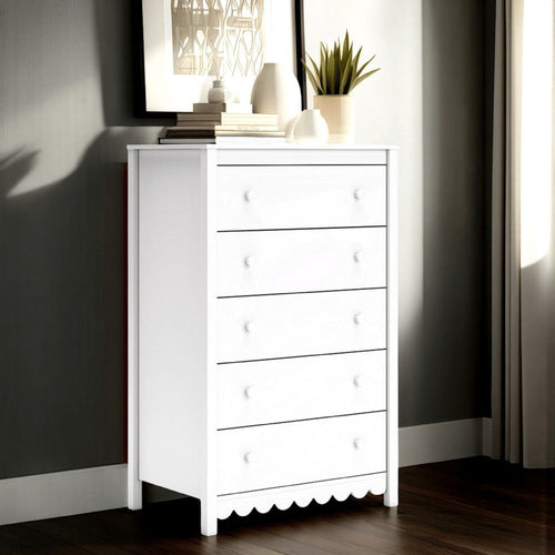 Ashley Kally Tall Dresser Chest | 5 Drawers | Modern Matte White Wood | 50"