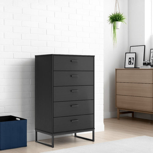 Ashley Alli Tall Dresser Chest | 5 Drawers | Matte Black | Metal Base | 51"