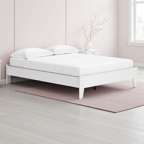 Ashley Alli Queen Size Platform Bed | Modern Matte White Wood | Low Profile