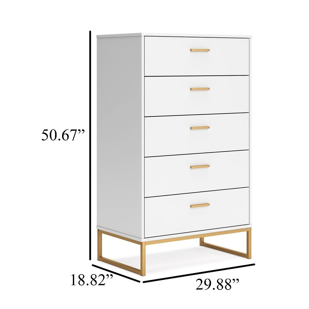 Ashley Alli Tall Dresser Chest | 5 Drawers | Matte White | Gold Metal | 51’’ BM327936