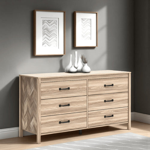 Ashley Bette Wide Dresser | 6 Drawers | Classic Light Oak Brown Finish | 60"