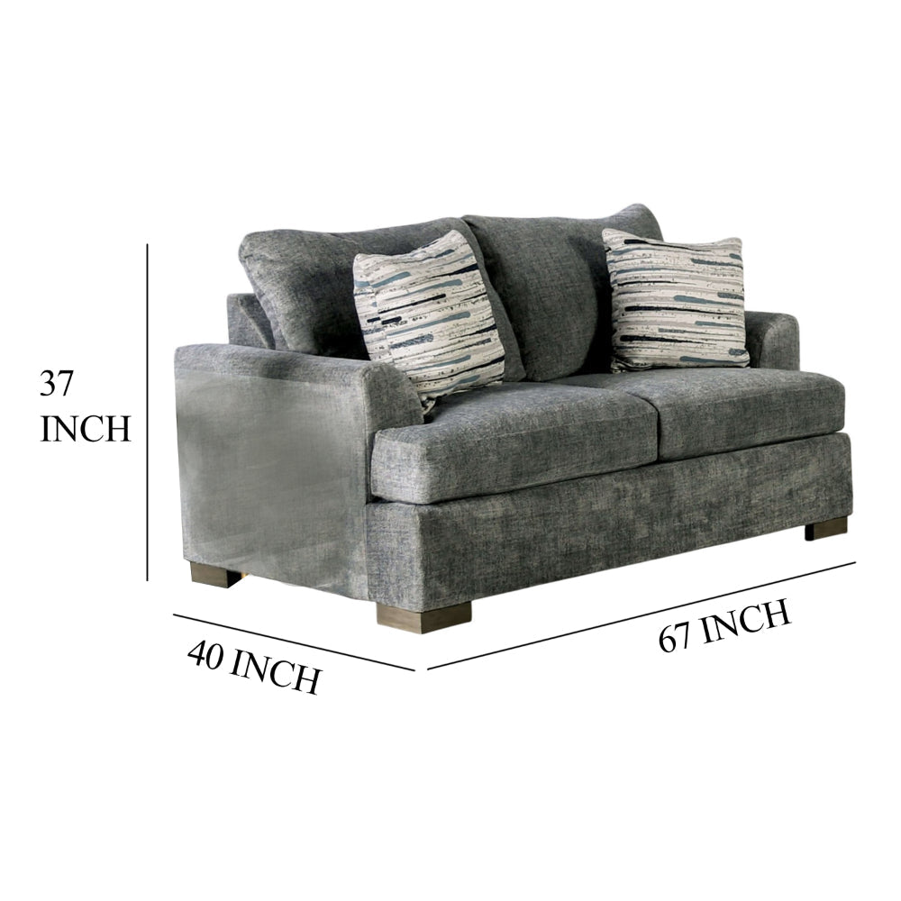 Lewis Loveseat with 2 Accent Pillows 67 Inch Gray Fabric
