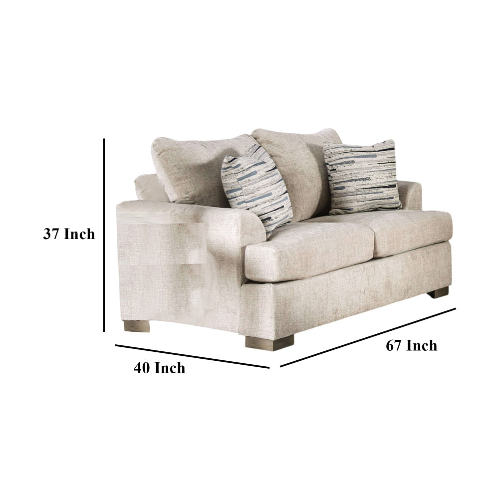 Lewis Loveseat with 2 Accent PIllows 67 Inch Cream Fabric