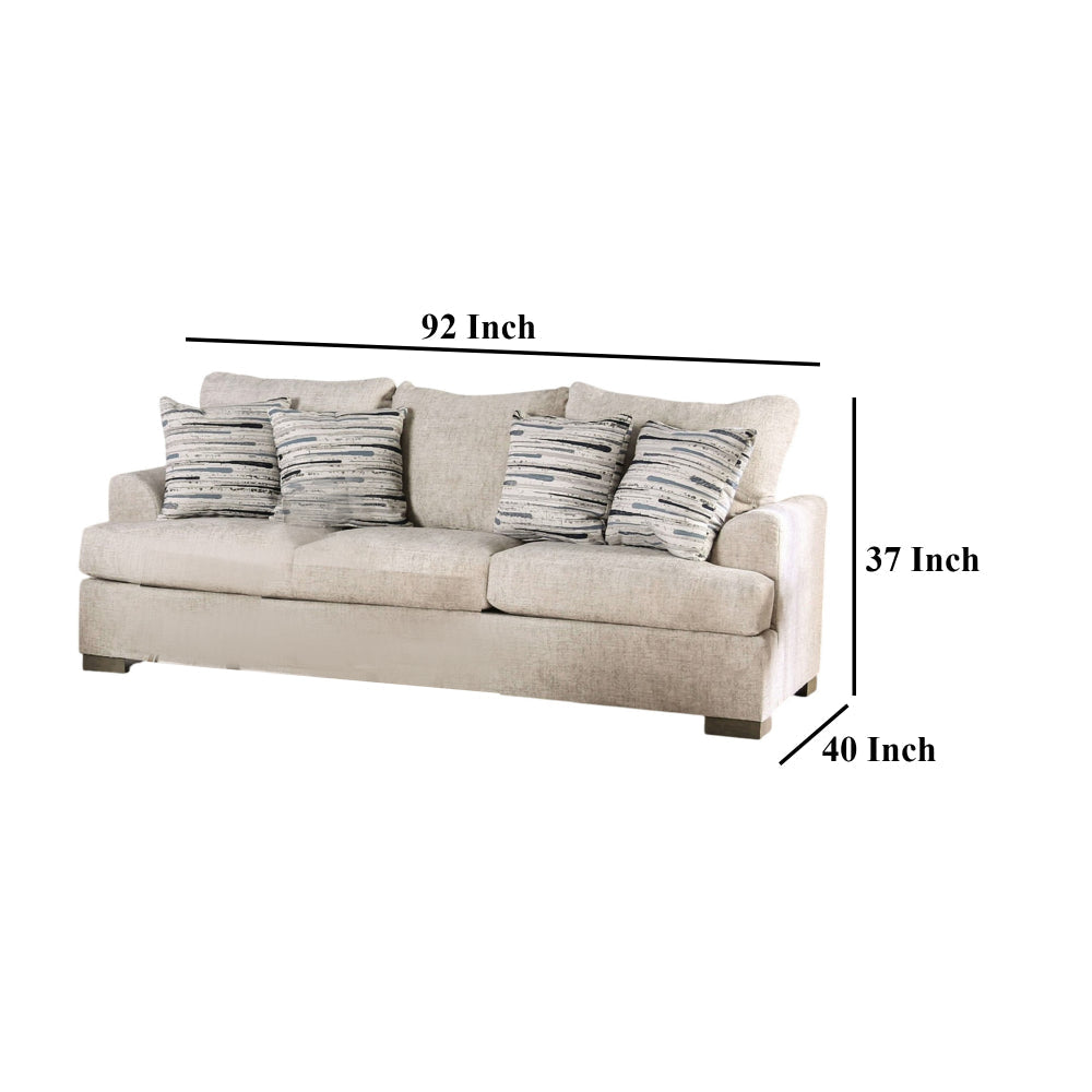 Lewis Sofa with 4 Accent PIllows 92 Inch Cream Polyester BM327993