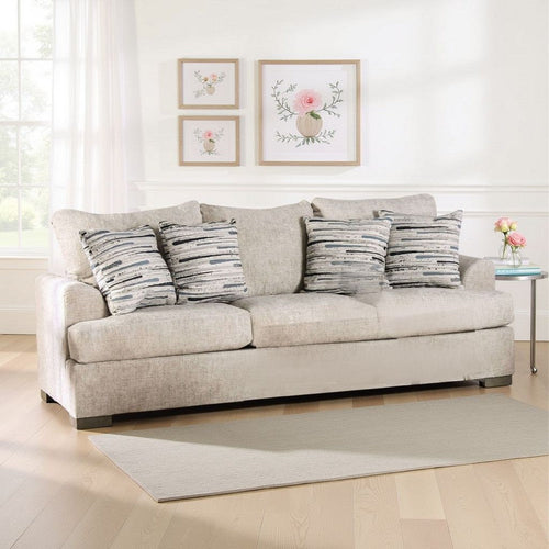 Lewis Sofa with 4 Accent PIllows, 92 Inch , Cream Polyester
