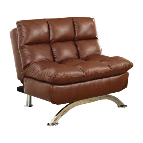 Karla Accent Chair Lounger, Chrome, Saddle Brown Tufted Faux Leather