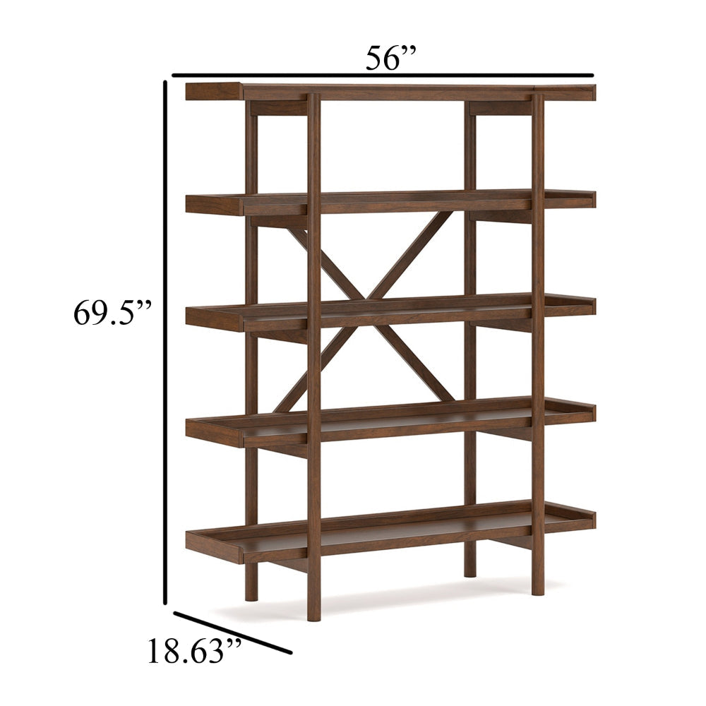 Ashley Jeyn Bookcase | 5 Fixed Display Shelves | 70’’ Natural Brown Wood BM328116