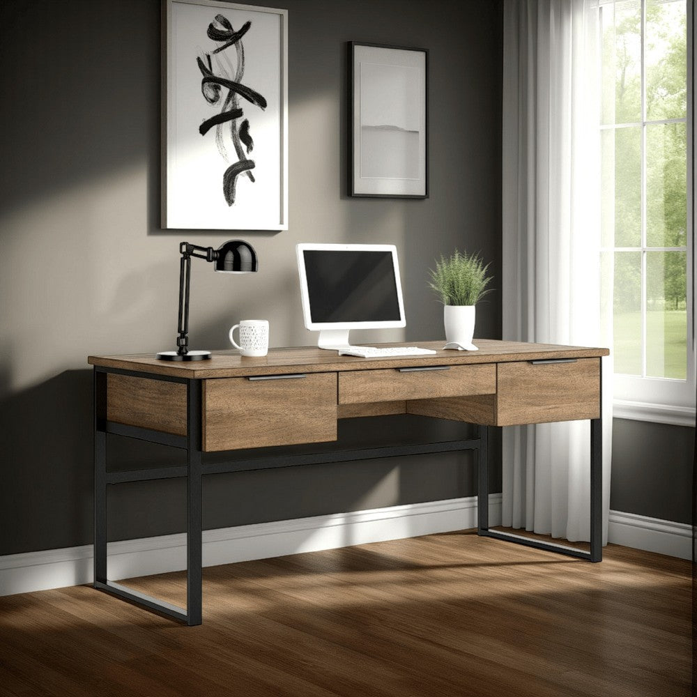 Ashley Tey Home Office Desk | 3 Storage Drawers | Light Brown Wood | 67" Top
