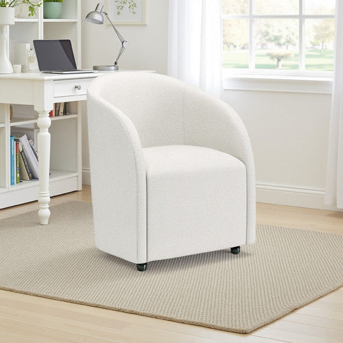 Ashley Jeno Home Office Chair | Caster Wheels| White Boucle Fabric