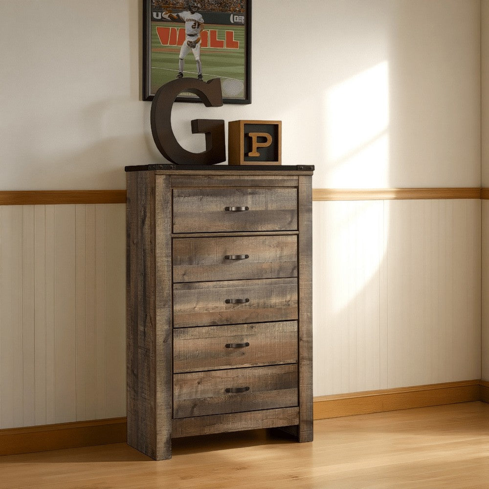Ashley Zoey Tall Dresser Chest | 5 Storage Drawers | Rustic Brown Plank Style Ashley Zoey Tall Dresser Chest | 5 Storage Drawers | Rustic Brown Plank Style