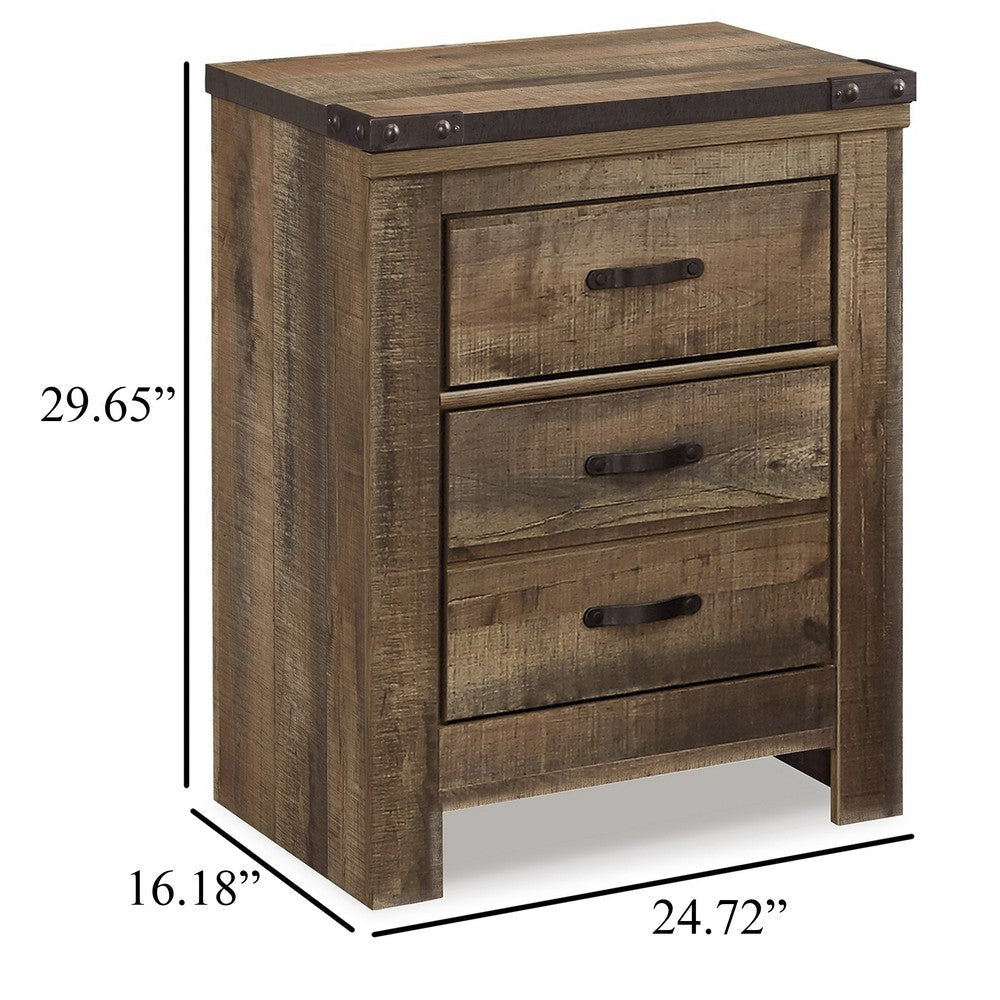 Ashley Zoey Nightstand w 2 Drawers | USB Port | Rustic Brown Plank Details BM328169