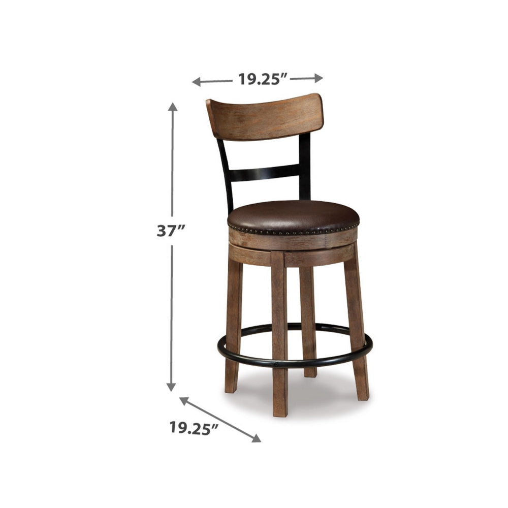 Ashley Pine Swivel Counter Height Stool Chair | 24’’ | Brown Faux Leather Seat BM328189