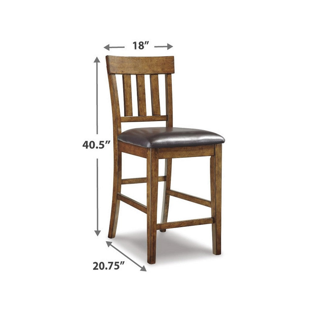 Ashley Raly Counter Height Chair Set of 2 | Brown Faux Leather | Slatted Back BM328208