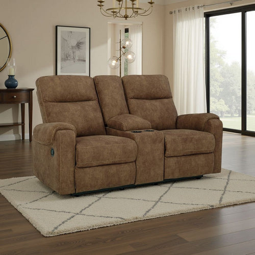 Ashley Woli Manual Recliner Loveseat | 75" | Classic Brown Faux Leather
