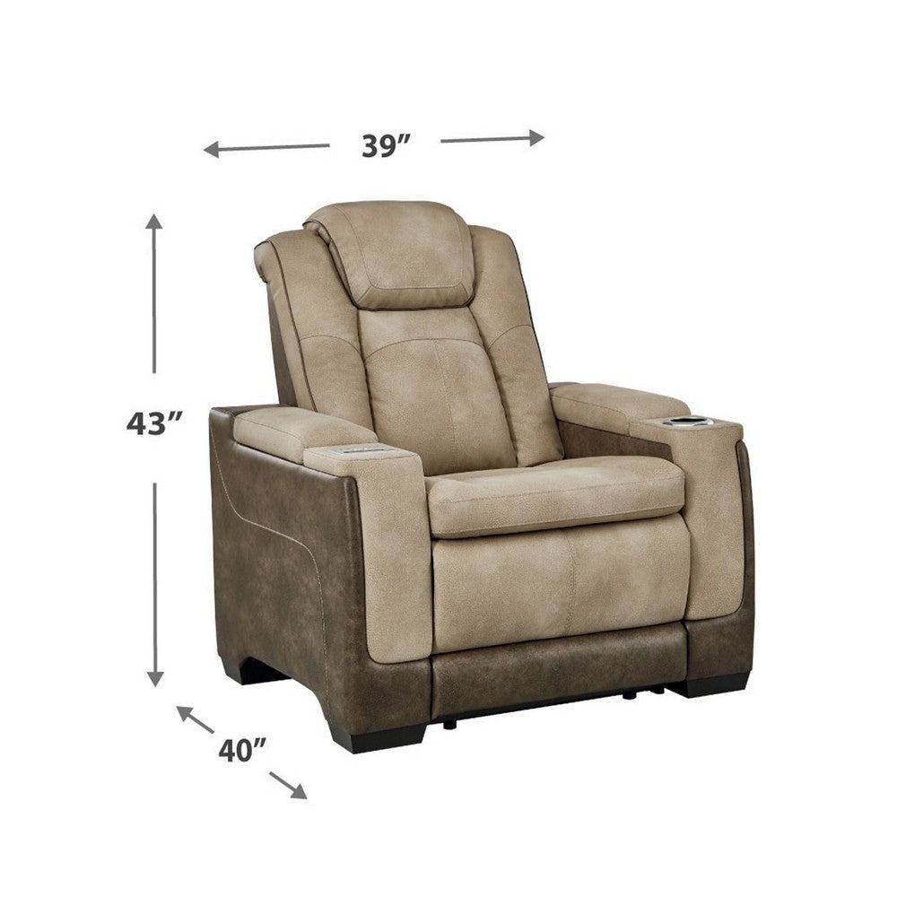 Ashley Corbin Power Recliner Chair | 39’’ Brown Faux Leather | Wireless Charge BM328231
