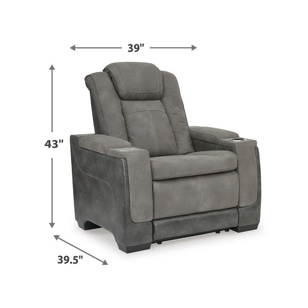 Ashley Corbin Power Recliner Chair | 39’’ Gray Faux Leather | Wireless Charge BM328233