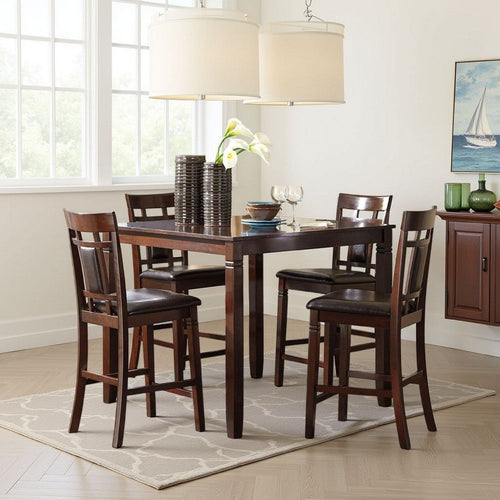 Ashley Noxx 5pc Counter Height Dining Table Set | Brown Wood | Faux Leather