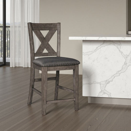 Ashley Caity Counter Height Chair Set of 2 | Gray Acacia Wood | X Shaped Back