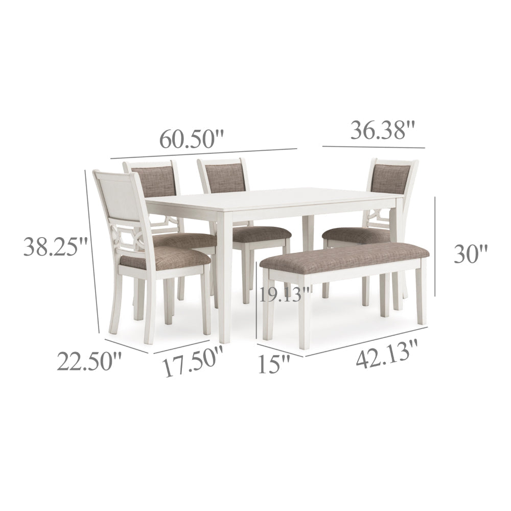 Ashley Berg 6pc Dining Table Set | Gray White Wood | 4 Chairs and 1 Bench BM328247