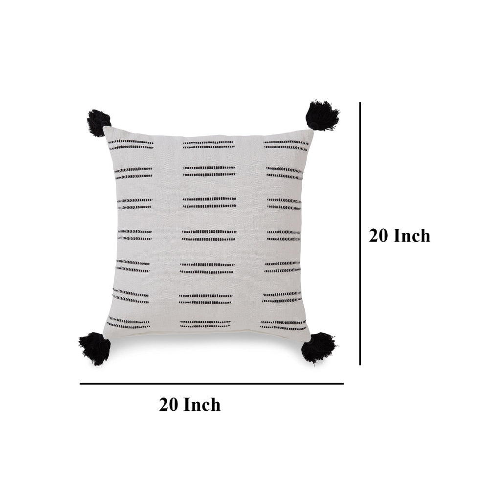 Ashley Square Accent Throw Pillow | 20’’ Dobby Woven White Cotton | Tassels BM328265