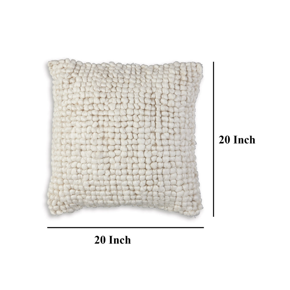 Ashley Avy Square Accent Throw Pillow | 20’’ Plush Looped Ivory White Wool BM328270