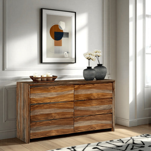 Ashley Donni Wide Dresser | 6 Drawer | Brown Sheesham Wood Finish | 65"