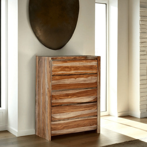 Ashley Donni Tall Dresser Chest | 5 Drawer | Brown Sheesham Wood | 51"