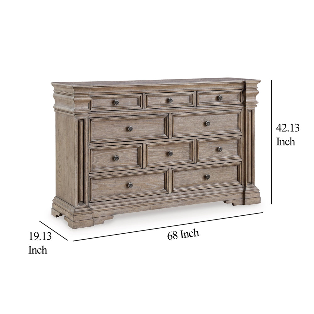 Ashley Blaie Wide Dresser | 10 Drawer | 68’’ Taupe Brown Solid Hardwood BM328288