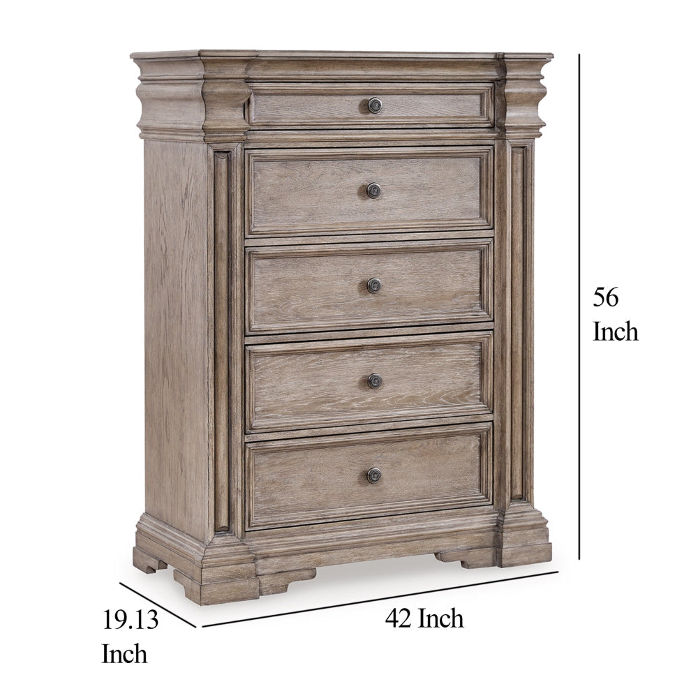 Ashley Blaie Tall Dresser Chest | 5 Drawer | 68’’ Taupe Brown Solid Hardwood BM328289