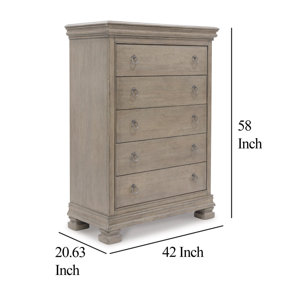Ashley Orny Tall Dresser Chest | 5 Drawer | 58’’ | Light Gray Solid Hardwood BM328292