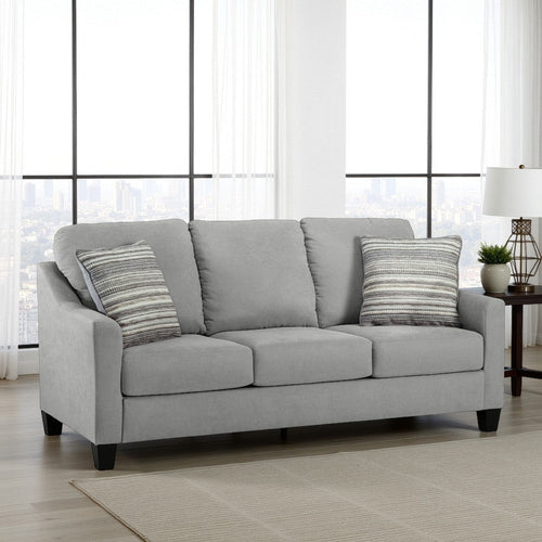 Ashley Blaire Sofa | Gray Polyester | 2 Accent Pillows | Black Wood | 80"