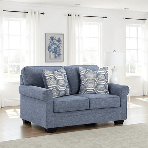 Ashley Sano Loveseat | Denim Blue Polyester | 2 Accent Throw Pillows | 63"